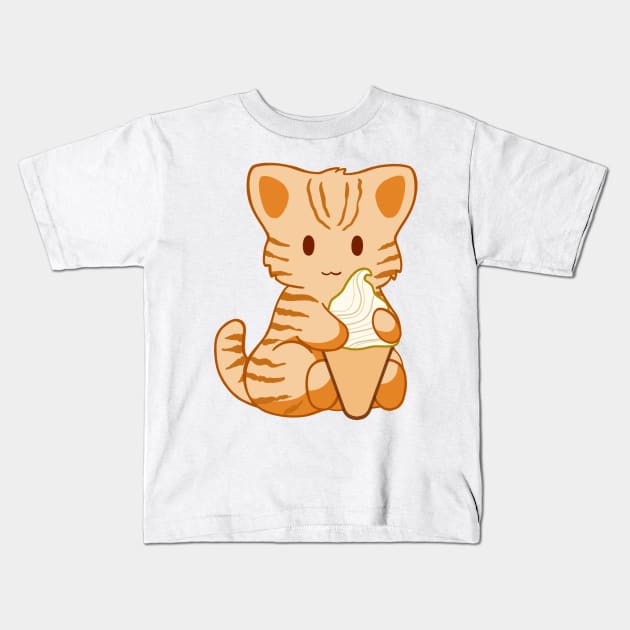Ice Cream Orange Tabby Cat Kids T-Shirt by BiscuitSnack
